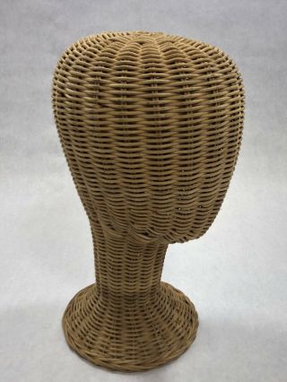 Vintage Wicker Mannequin Head Hat Stand Store Display Curved Base Antique 4