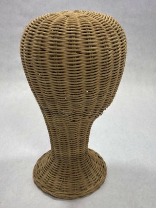 Vintage Wicker Mannequin Head Hat Stand Store Display Curved Base Antique 5