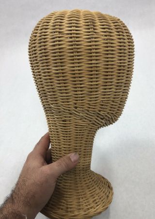Vintage Wicker Mannequin Head Hat Stand Store Display Curved Base Antique 7