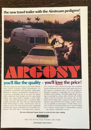 1974 Airstream Argosy Travel Trailer Print Ad Hunters Motorboat