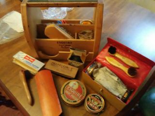 Vintage Wood Box Esquire Footman Polish Kit,  Shoe Shine Boy