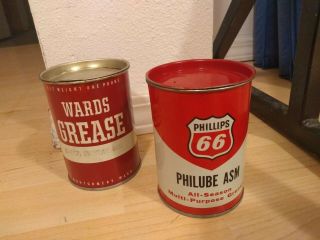 Vintage Phillips 66 Philube Asm Grease Can And Wards Grease Can