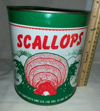 Antique Vintage Scallops Tin Litho Gal Seafood Can S&s Storage Hampton Virginia