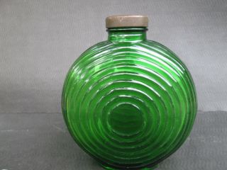 Vintage Ribbed Green Glass Refrigerator Bottle With Screw - On Lid