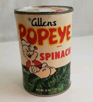 Vintage Popeye Can Of Spinach,  The Allens 14oz,