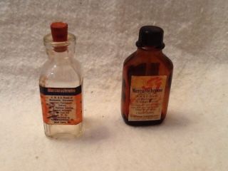 Vintage Mercurochrome Glass Medicine Bottles Set Of 2 One Glass Stopper McKesson 4