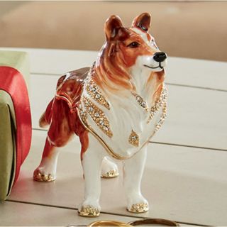 Collie Dog Trinket Box With Swarovski Crystals & Hinged Lid N Box Reg $50.  00