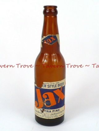 1930s Florida Jacksonville Jax Beer 12oz Longneck Bottle W/neck Tavern Trove