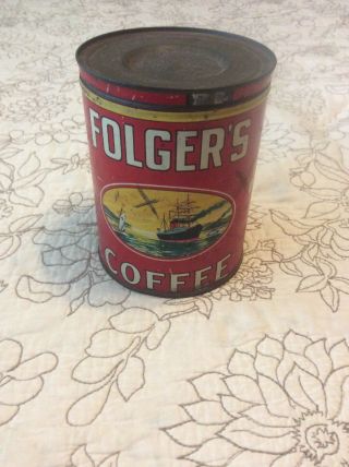 Vintage Folgers Coffee 2 Lb.  Tin Can Golden Gate Brand