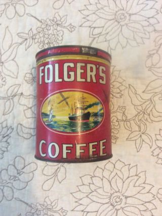 Vintage FOLGERS COFFEE 2 Lb.  Tin CAN Golden Gate Brand 2