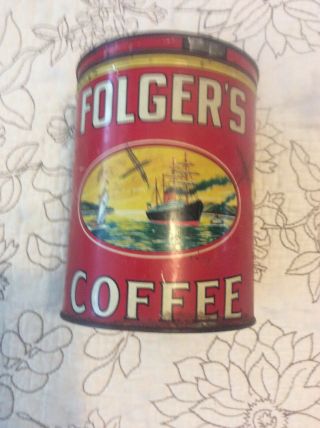 Vintage FOLGERS COFFEE 2 Lb.  Tin CAN Golden Gate Brand 5