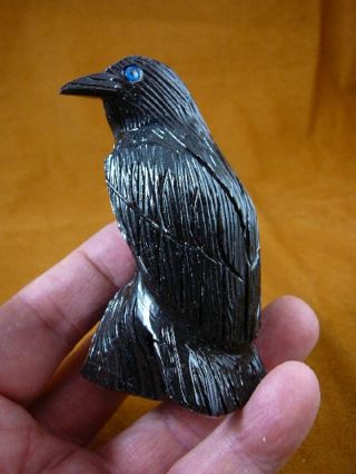 (y - Bir - Ra - 312) Big Black Raven Crow Onyx Carving Peru Figurine Bird Noir Ravens