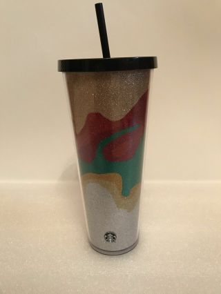 Starbucks 2018 Holiday Cold Cup Tumbler 24 Oz Flow Glitter Sparkle Marbled