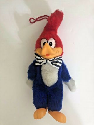 Vintage 1980 Woody Woodpecker Plush Stuffed Doll Plastic Eyes & Beak 10 "