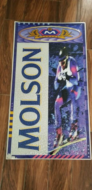 Vintage Molson Canada Skiing Larger Metal Beer Sign 40x22” Man Cave