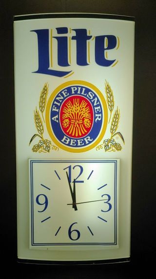 Miller Lite Beer Back Bar Light Up Clock Sign Game Room Rare