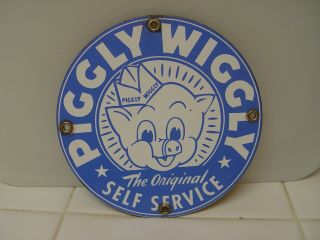 Piggly Wiggly Self Service Grocery Store Porcelain Advertising 5 " Sign