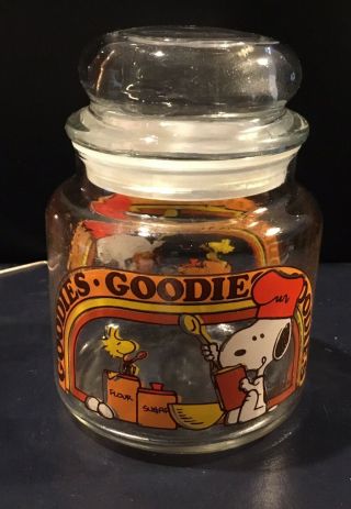 Vintage Snoopy & Woodstock Goodies Snack Sugar Jar Canister W/ Lid 5 1/2 " Tall