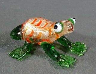 Vtg Italian Murano Silver Aventurine Hand Blown Glass Frog 2 " Figurine Sculpture