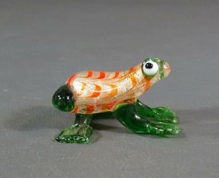 Vtg Italian Murano Silver Aventurine Hand Blown Glass Frog 2 