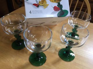 Libbey 12oz Cozumel Juniper Green Cactus Stem Margarita Glasses Goblets (4) 3