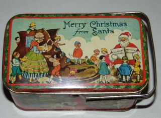 Antique Candy Tin Merry Christmas From Santa Lunchbox Tindeco