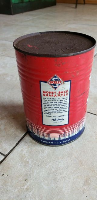 Vintage Skelly 1 Quart Motor Oil w/ Ridges Can 3