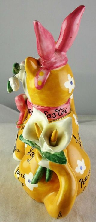 Amy Lacombe Whimsiclay Bunny Cat Figurine - Rabbit Ears & Flowers - Happy Easter 2