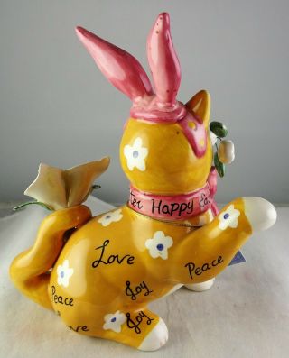 Amy Lacombe Whimsiclay Bunny Cat Figurine - Rabbit Ears & Flowers - Happy Easter 3