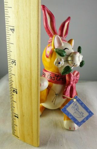 Amy Lacombe Whimsiclay Bunny Cat Figurine - Rabbit Ears & Flowers - Happy Easter 4