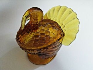 Vintage Le Smith Amber Gold Glass Turkey Covered Nesting Dish