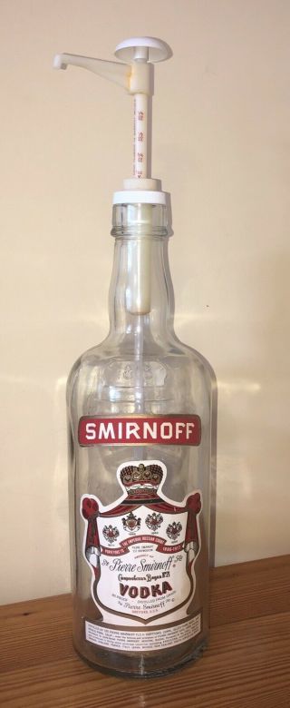Vintage Large Smirnoff Vodka Glass Bottle W/ Pump - 1 Gallon - Bar Or Man Cave