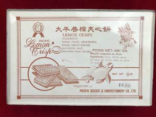 Vintage Tin Crispy Lemon Biscuits Pacific Biscuit & Confectionery Co.  Hong Kong 7