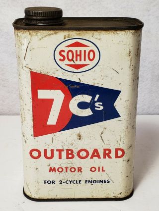 “sohio 7 - C’s” Outboard Motor Oil Can 1 Quart Vintage Metal Barn Find Mancave
