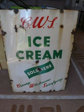 Ultra Rare Enamel Sign Advertising C.  W.  S.  Ice Cream Point Of C1900