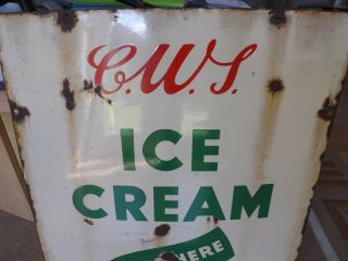 Ultra Rare Enamel Sign Advertising C.  W.  S.  Ice Cream Point Of c1900 2