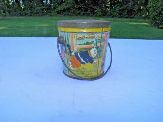 Vtg Lovell & Covel Pure Hard Candies Tin Peter Cottontail Litho Pail W/ Handle