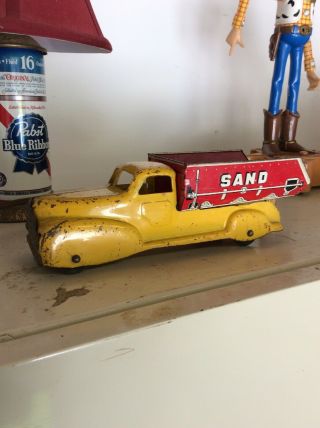 Vintage Pressed Steel Marx Sand And Gravel Dump Truck - Yellow And Red