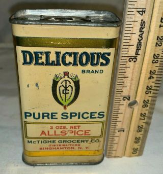 Antique Delicious Allspice Spice Tin Litho Can Binghamton Ny Vintage Grocery Old