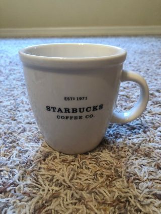 Starbucks Coffee Mug Cup 2001 Barista Abbey White 18 Oz Black Graphics Est 1971