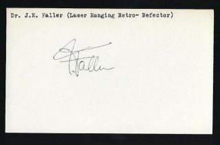 James E.  Faller Signed 3x5 Card Nasa Lunar Laser Ranging Program