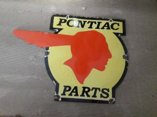 Porcelain Pontiac Parts Enamel Sign 12 X 24 Inches
