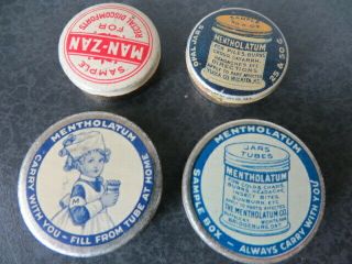 4 Vintage Medicine Sample Tins Man - Zan & Mentholatum