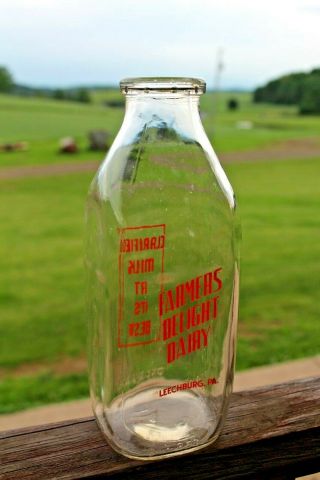 Vintage Quart Dairy Milk Bottle,  Farmers Delight Dairy,  Leechburg,  Pa