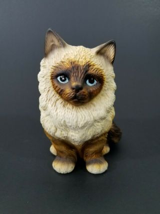 Vtg Global Art Harvey Knox Long Haired Brown & Tan Beige Cat Ceramic Figurine