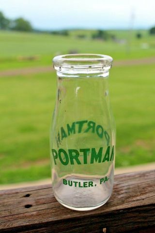 Vintage Half Pint Dairy Milk Bottle,  Portman Dairy,  Butler,  Pa