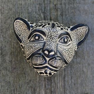 Jaguar Leopard Handmade Clay Wall Mask Amatenango Chiapas Mexico Folk Art Tribal