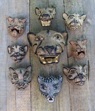 Jaguar Leopard Handmade Clay Wall Mask Amatenango Chiapas Mexico Folk Art Tribal 6