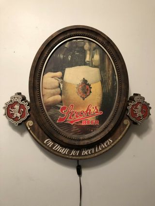 Vintage Lighted 18” Stroh’s Beer Oval Sign On Draft For Beer Lovers