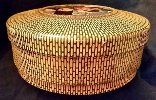 Tiny Tim Vintage Biscuit Tin D.  Crockwell Basket Weave Cookie Fruitcake Container 3